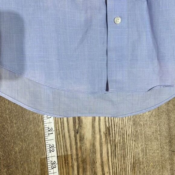 Men's Dress Shirt Plaid Long Sleeve Classic Trim Fit Button Down  Blue Size 34-3 - Picture 7 of 8
